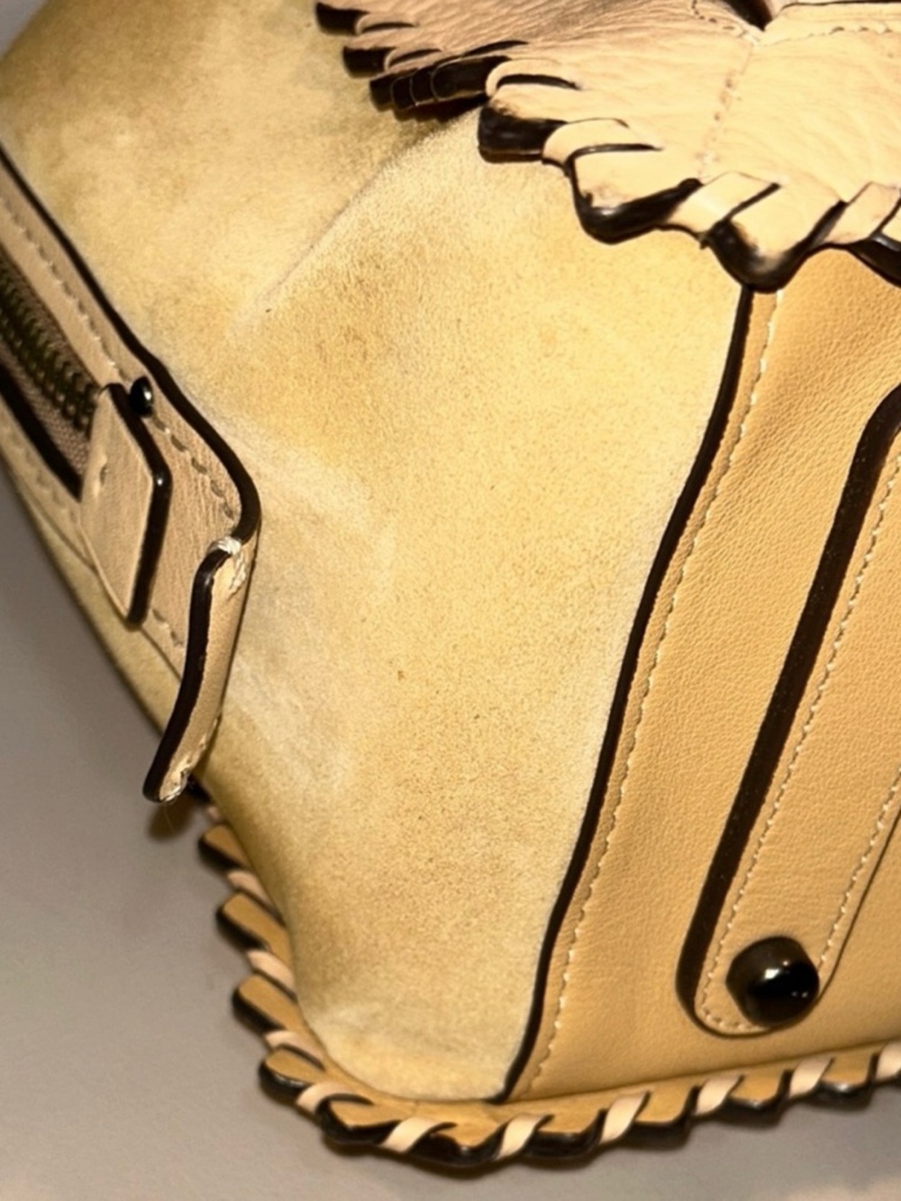 Coach Dreamer 36 Colorblock Suede Cream and Tan Satchel Bag - Picture 13 of 14